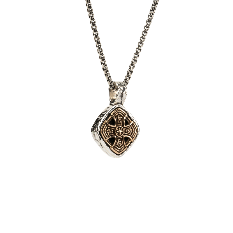 Sterling Silver Oxidized Bronze Small Celtic Cross Cushion Pendant