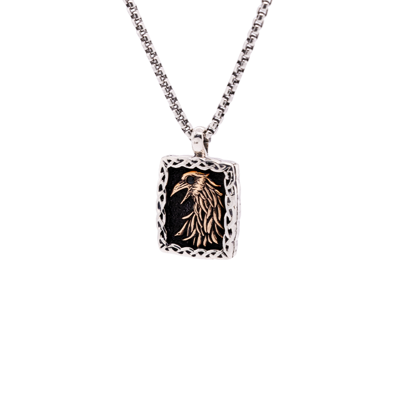 Sterling Silver Oxidized Bronze Small Raven Pendant