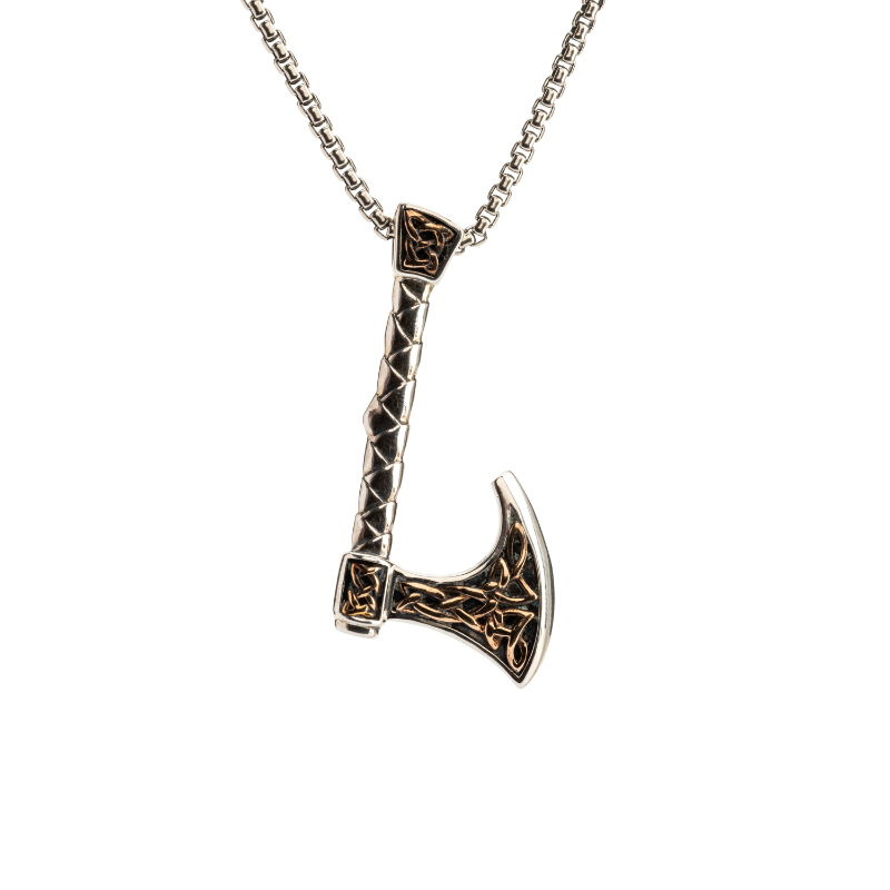 Sterling Silver Oxidized Bronze Viking Warrior Axe Pendant