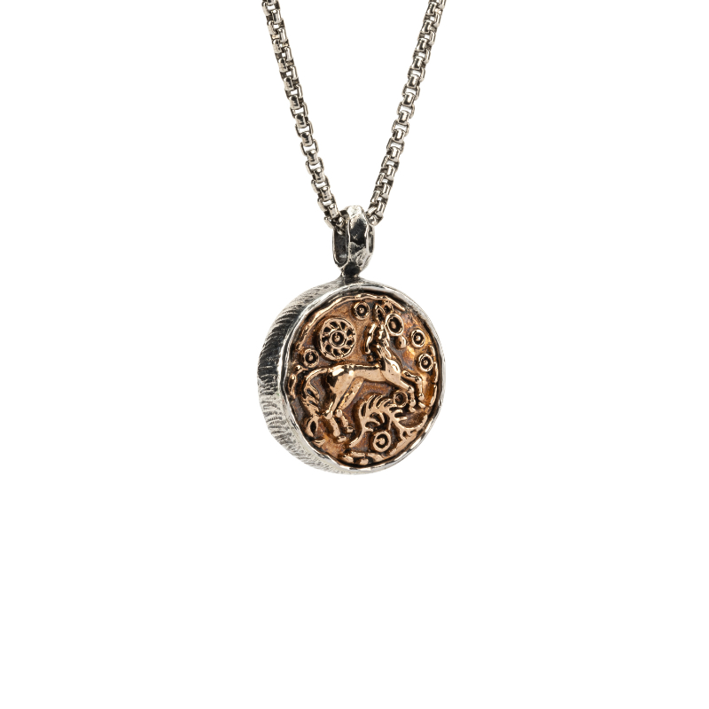 Sterling Silver Oxidized Bronze Reversible Coin Pendant