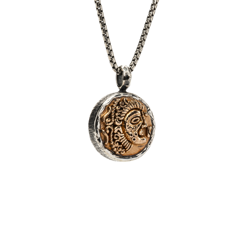 Sterling Silver Oxidized Bronze Reversible Coin Pendant