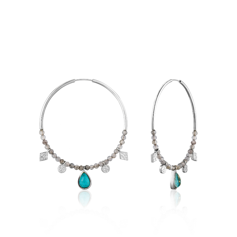 TURQUOISE LABRADORITE HOOP EARRINGS