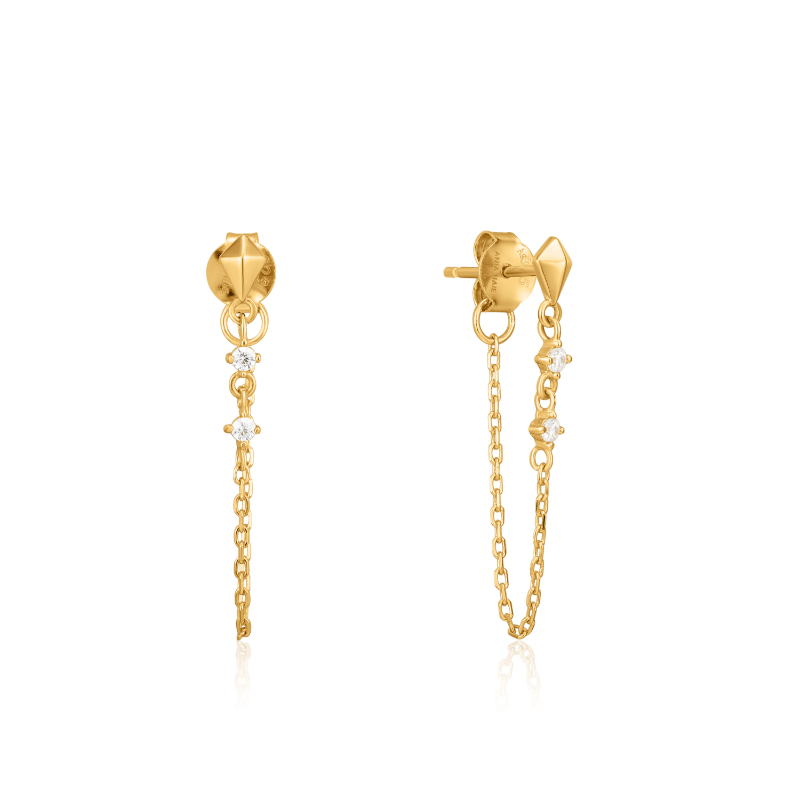 Gold Spike Chain Stud Earrings