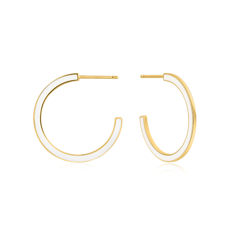 OPTIC WHITE ENAMEL GOLD HOOP EARRINGS