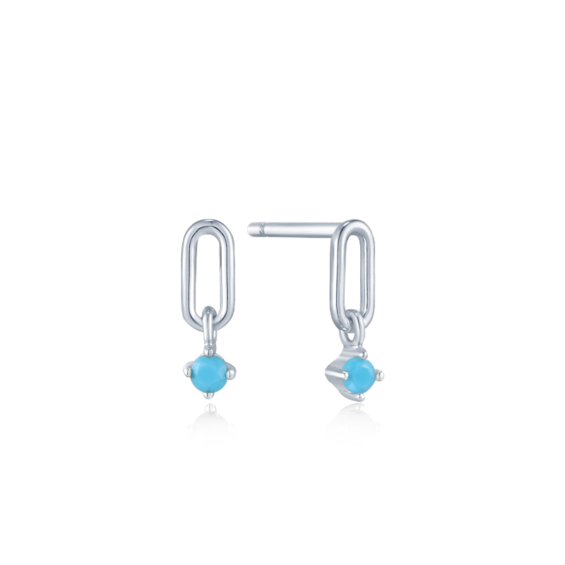 SILVER TURQUOISE LINK STUD EARRINGS