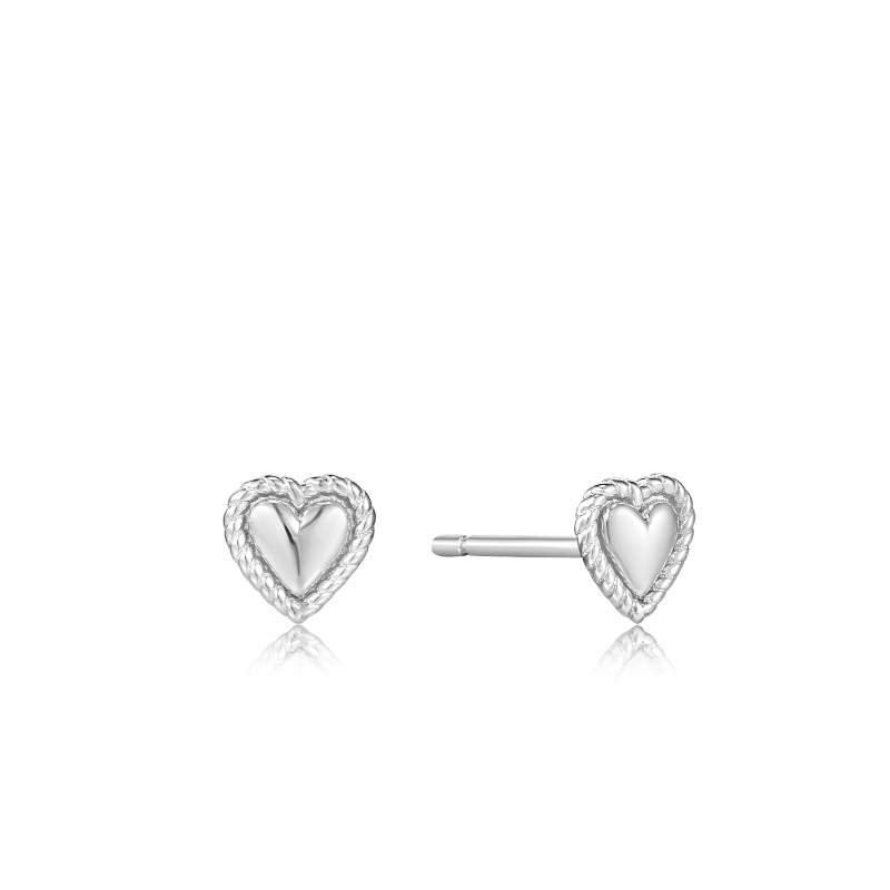 SILVER ROPE HEART STUD EARRINGS