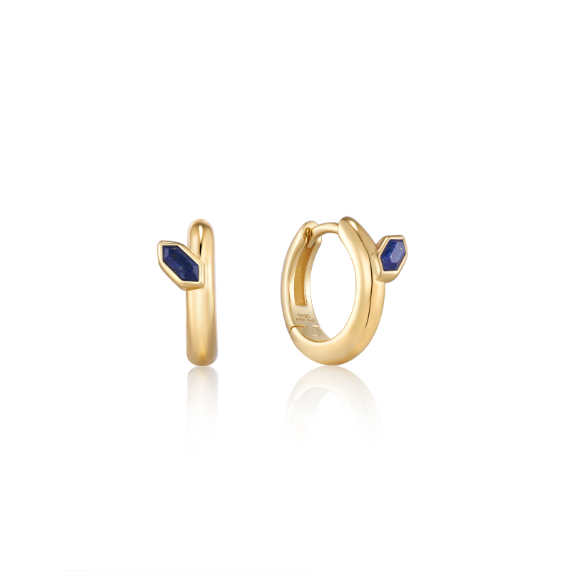 LAPIS EMBLEM HUGGIE HOOP EARRINGS