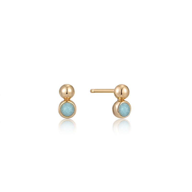 Gold Orb Amazonite  Stud Earrings