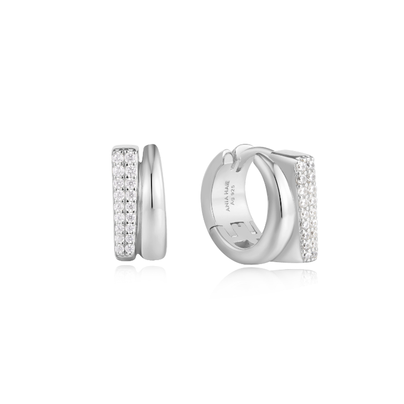 Silver Pavé Double Huggie Hoop Earrings