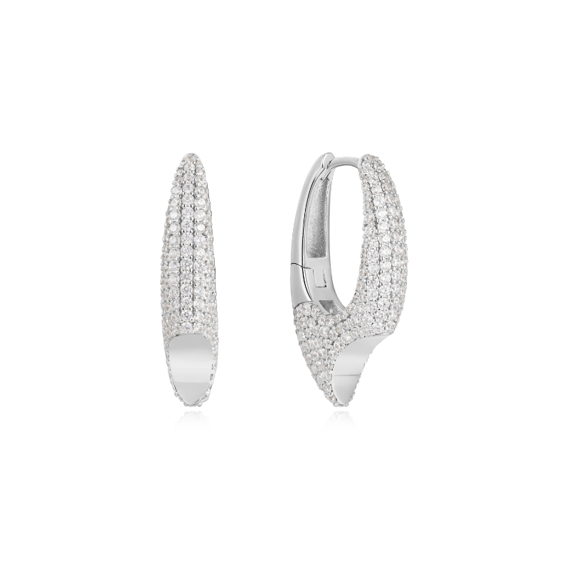 Silver Pavé Arrow Hoop Earrings