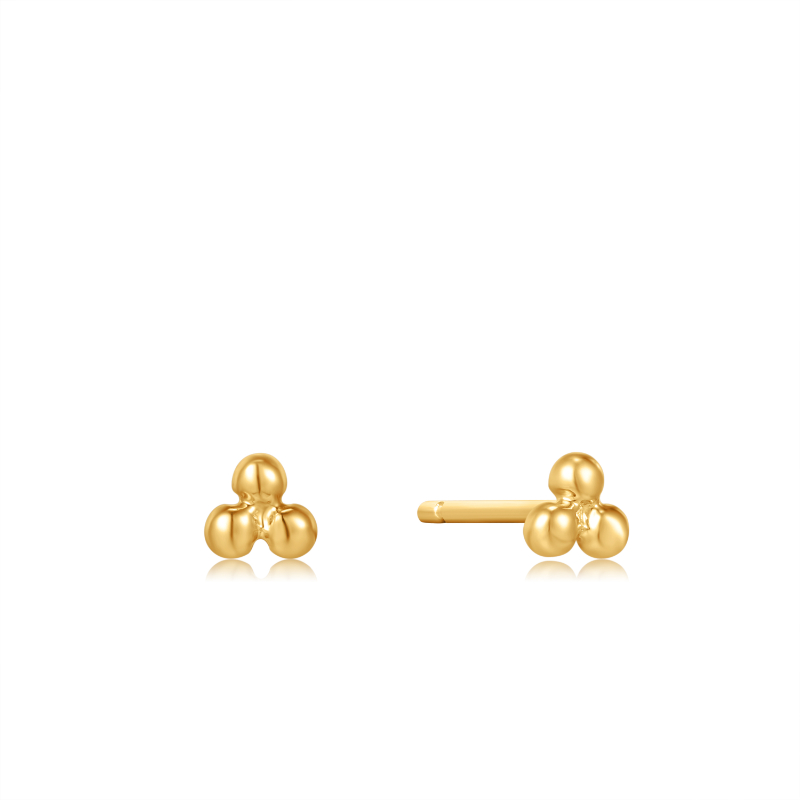 14KT GOLD TRIPLE BALL STUD EARRINGS