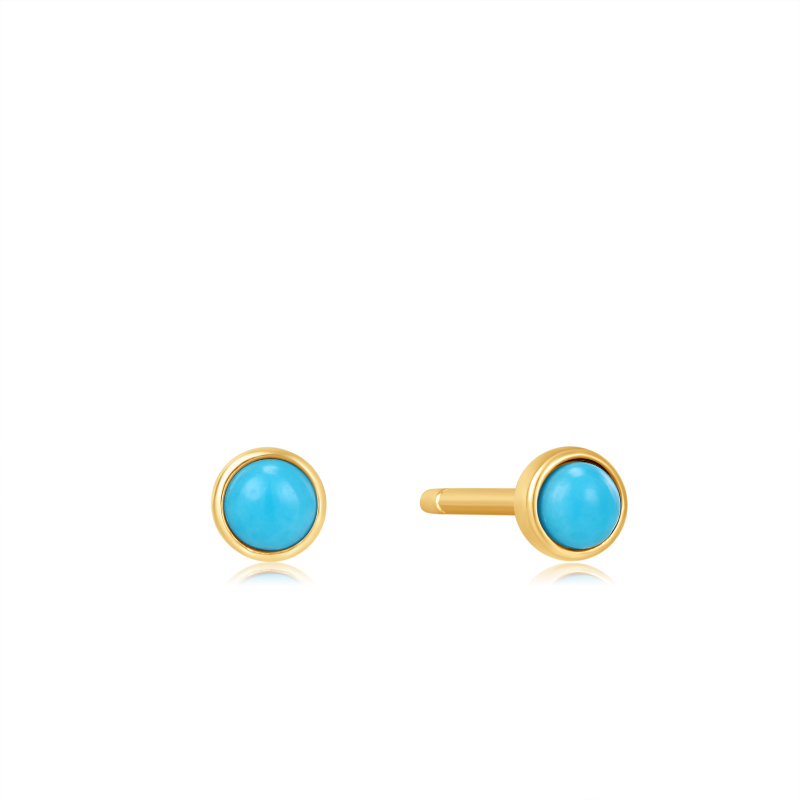 14KT GOLD TURQUOISE CABOCHON STUD EARRINGS