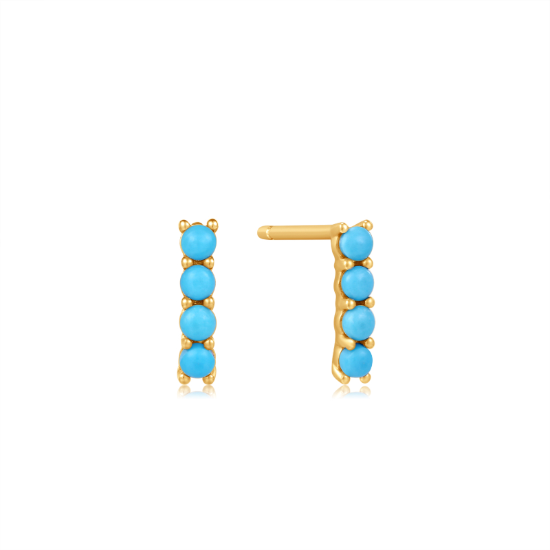 14KT GOLD TURQUOISE CABOCHON BAR STUD EARRINGS