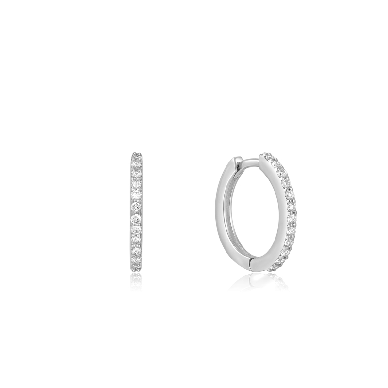 14KT WHITE GOLD NATURAL DIAMOND HUGGIE HOOP EARRINGS