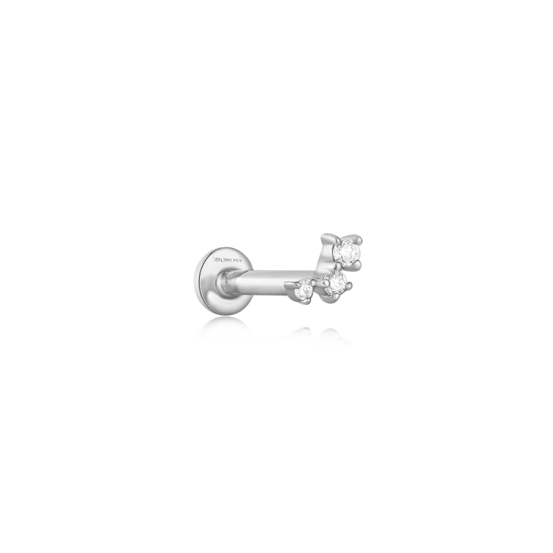 14KT WHITE GOLD STARGAZER TRIPLE Natural DIAMOND SINGLE LABRET EARRING