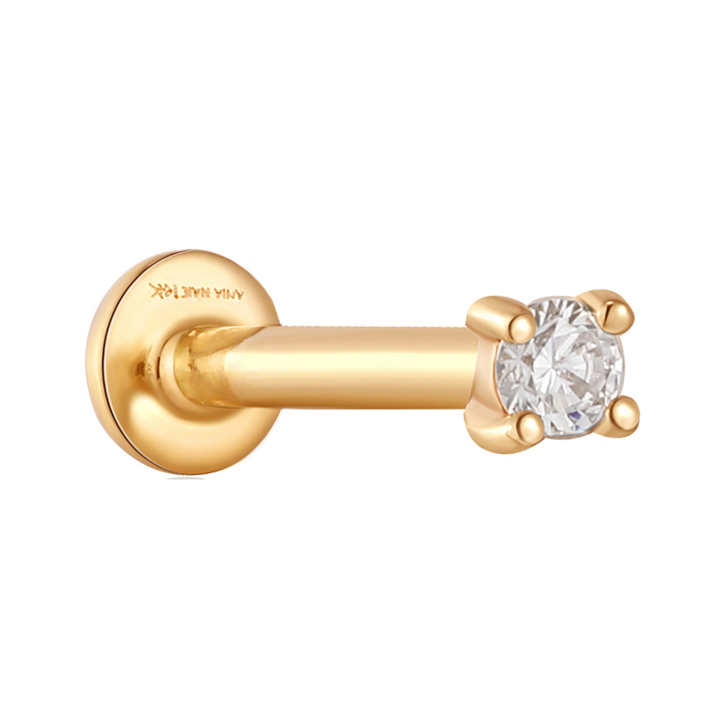 14KT GOLD STARGAZER NATURAL DIAMOND SINGLE LABRET EARRING