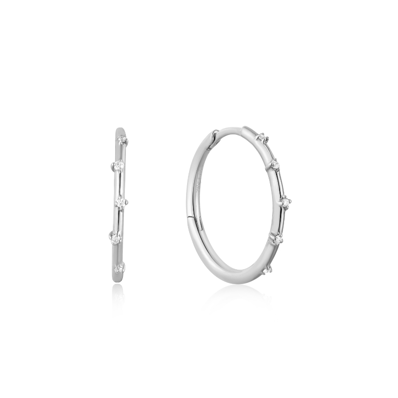 14KT WHITE GOLD STARGAZER Natural DIAMOND HOOP EARRINGS