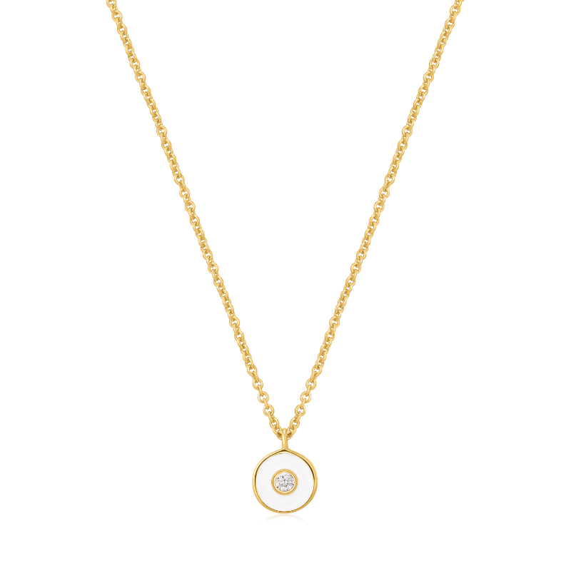 OPTIC WHITE ENAMEL DISC GOLD NECKLACE