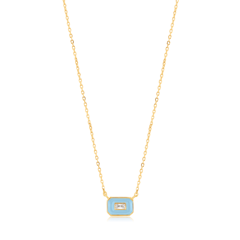 POWDER BLUE ENAMEL EMBLEM GOLD NECKLACE