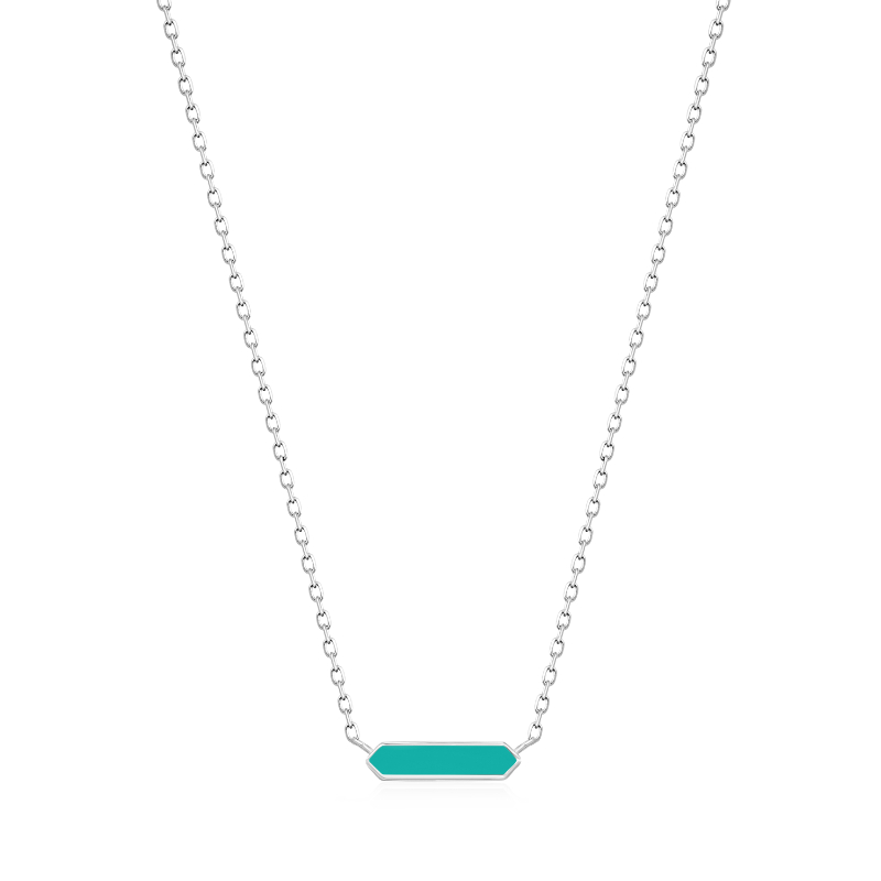 TEAL ENAMEL BAR SILVER NECKLACE