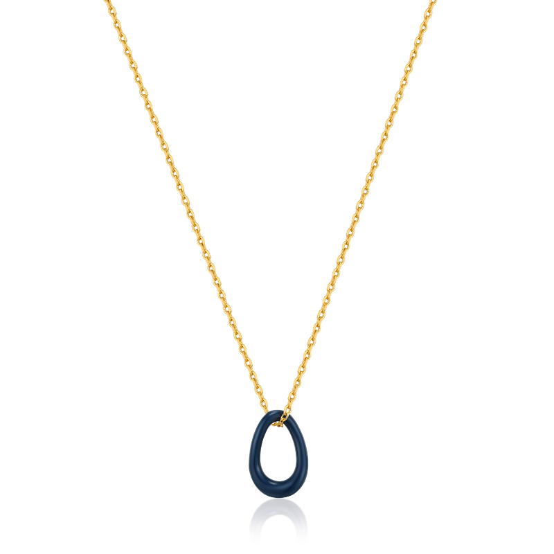 NAVY BLUE ENAMEL GOLD TWISTED PENDANT NECKLACE