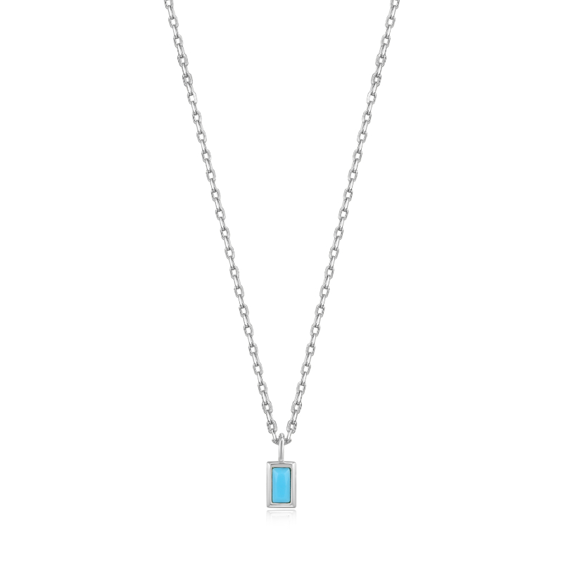 SILVER TURQUOISE DROP PENDANT NECKLACE