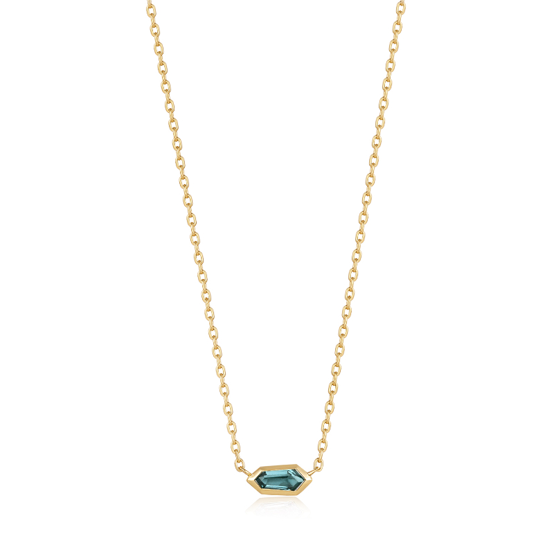 TEAL SPARKLE EMBLEM CHAIN NECKLACE