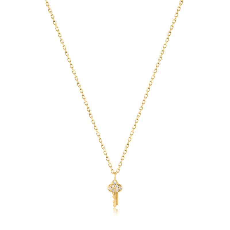 14KT GOLD NATURAL DIAMOND KEY NECKLACE