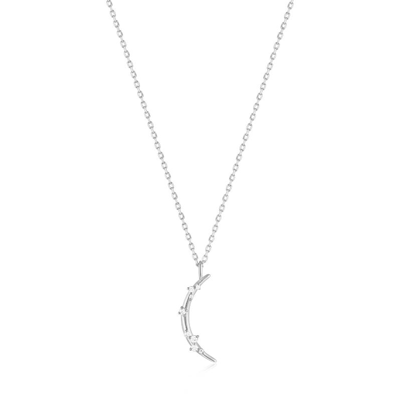 14KT WHITE GOLD STARGAZER Natural DIAMOND MOON NECKLACE