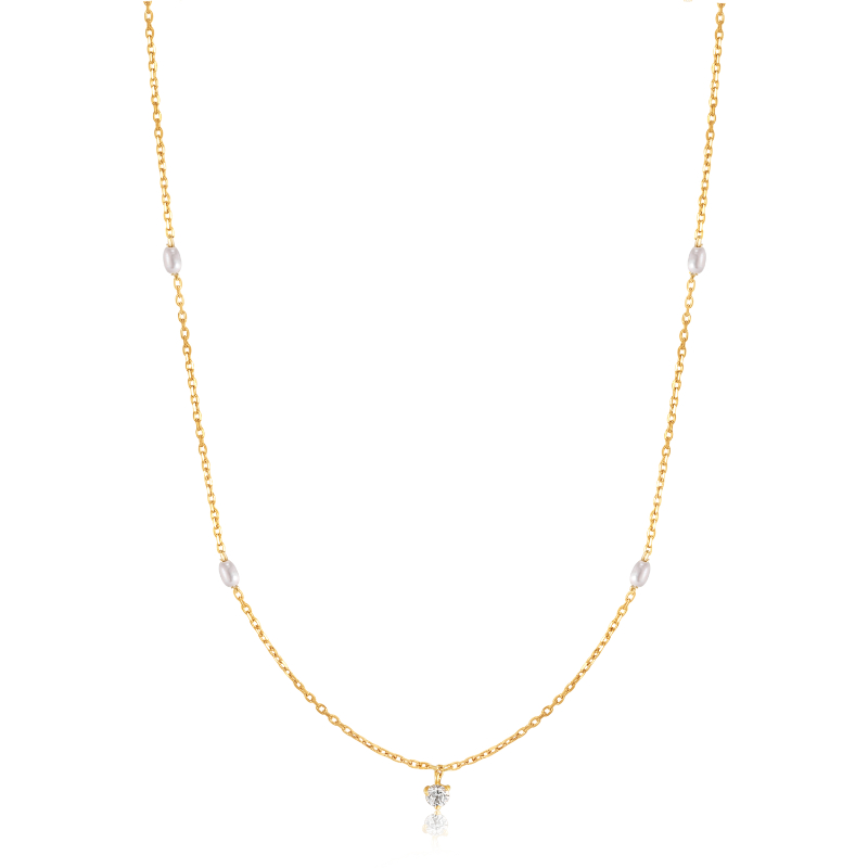 14KT GOLD PEARL AND WHITE SAPPHIRE NECKLACE