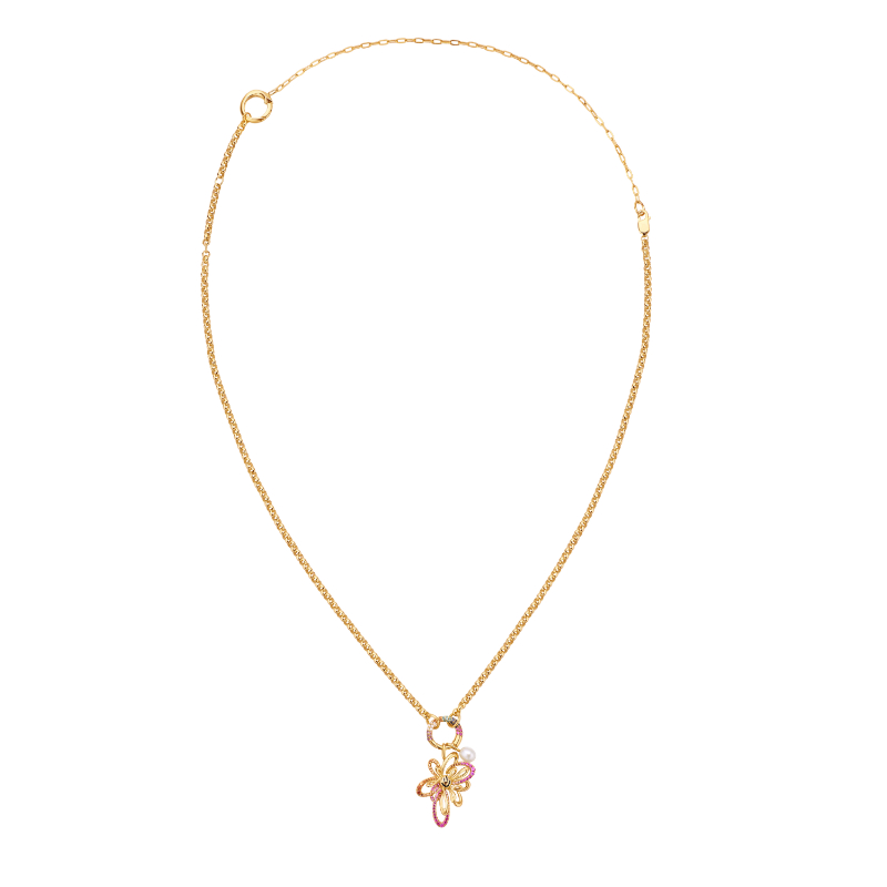 Gold Flower Power Rainbow Charm Extender Necklace