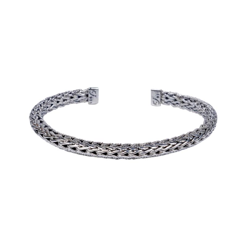 Sterling Silver Oxidized Dragon Weave Bangle