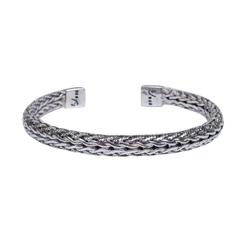 Sterling Silver Oxidized Oval Dragon Weave Bangle