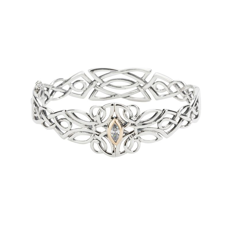 Sterling Silver 10k CZ Guardian Angel Bangle