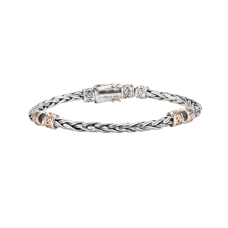 Sterling Silver 10k Rose Wheat Link Hinged Bracelet