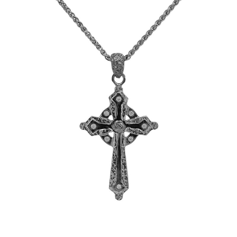 Sterling Silver Ruthenium CZ Celtic Cross