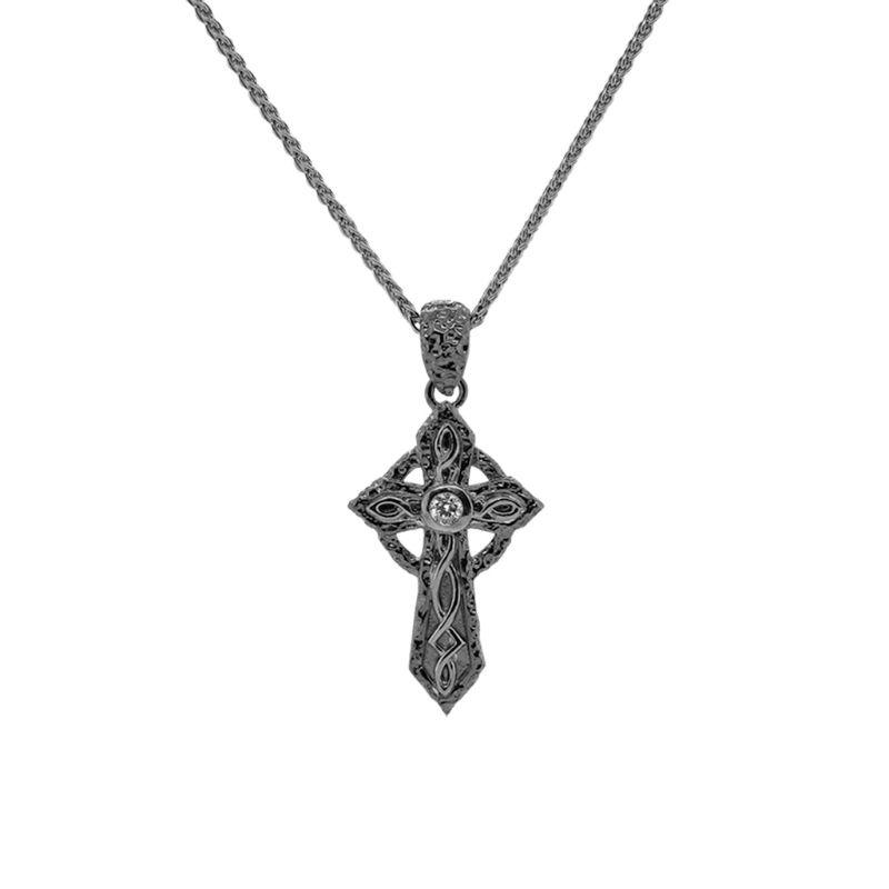 Sterling Silver Ruthenium CZ Celtic Cross