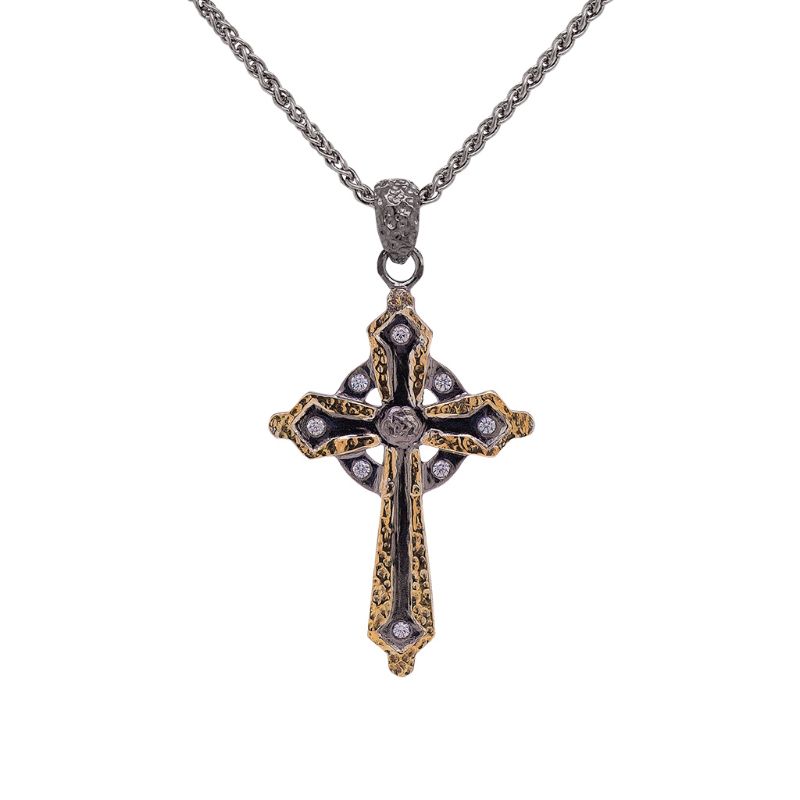 Sterling Silver Ruthenium 10k CZ Celtic Cross