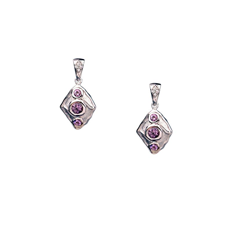 Sterling Silver Rhodium Amethyst & CZ Rocks 