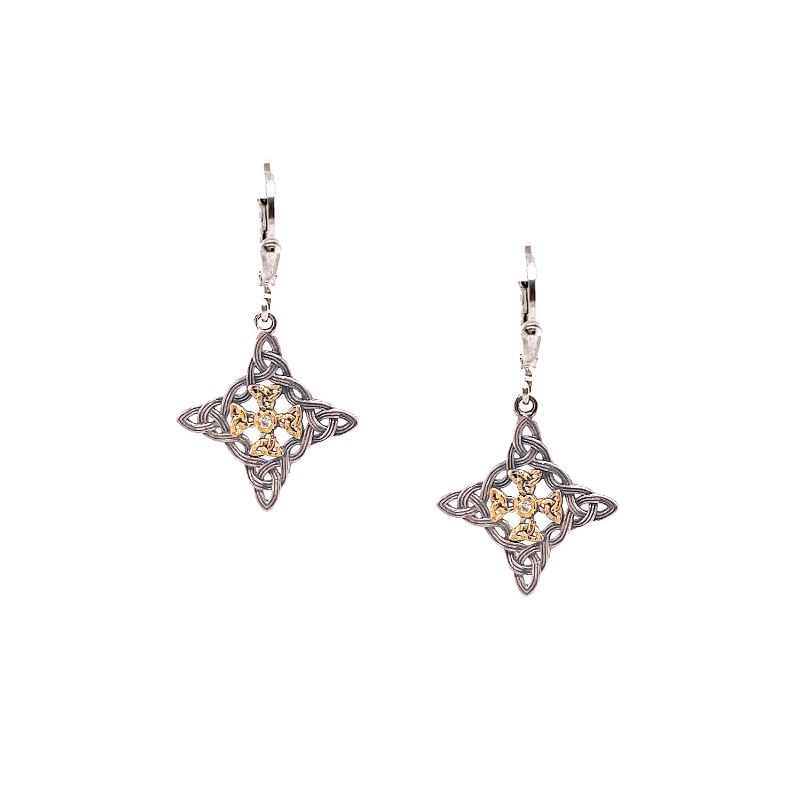 Sterling Silver 10k CZ Celestial Cross Leverback Earrings