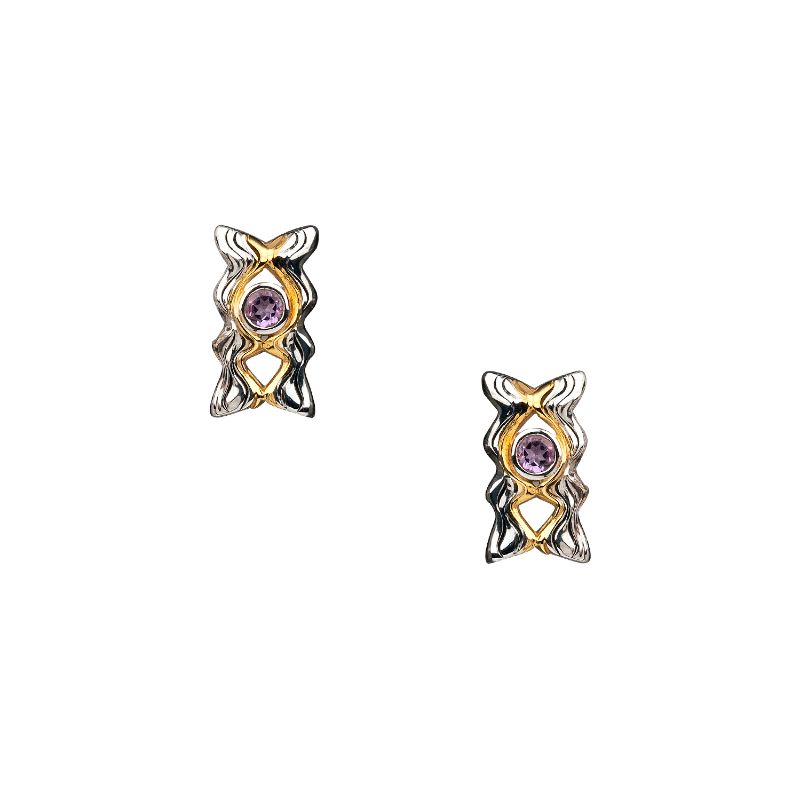 Sterling Silver Rhodium 10k Amethyst Rocks 'n Rivers Stud Earring