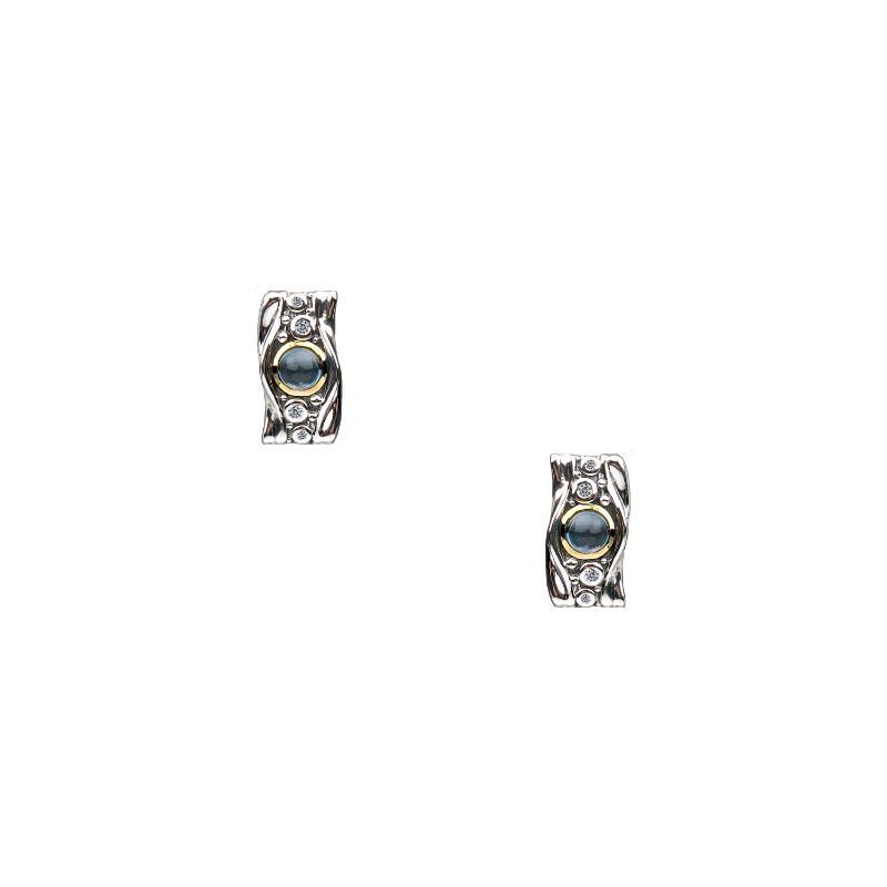 Sterling Silver 10k London Blue Topaz & CZ Rocks 'n Rivers Stud Earrings