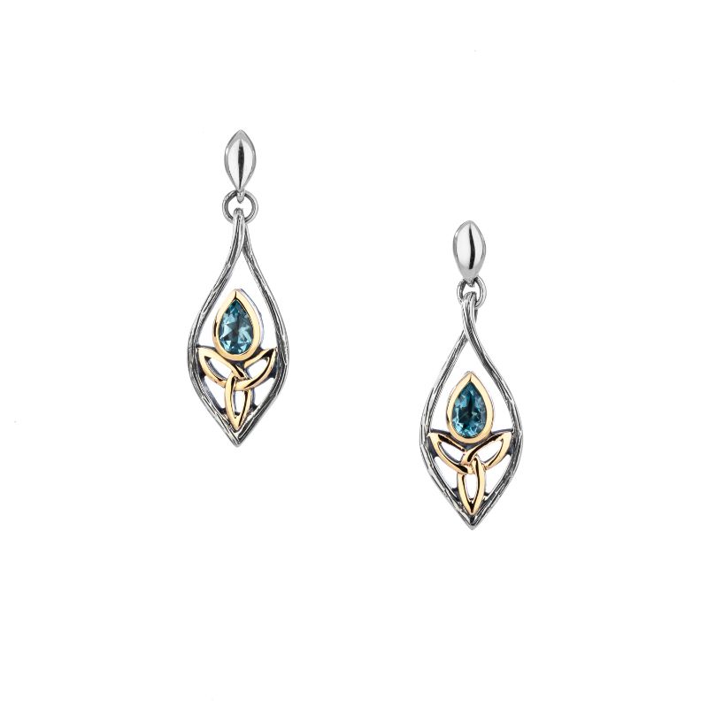 Sterling Silver 10k Guardian Angel Blue Topaz Earrings