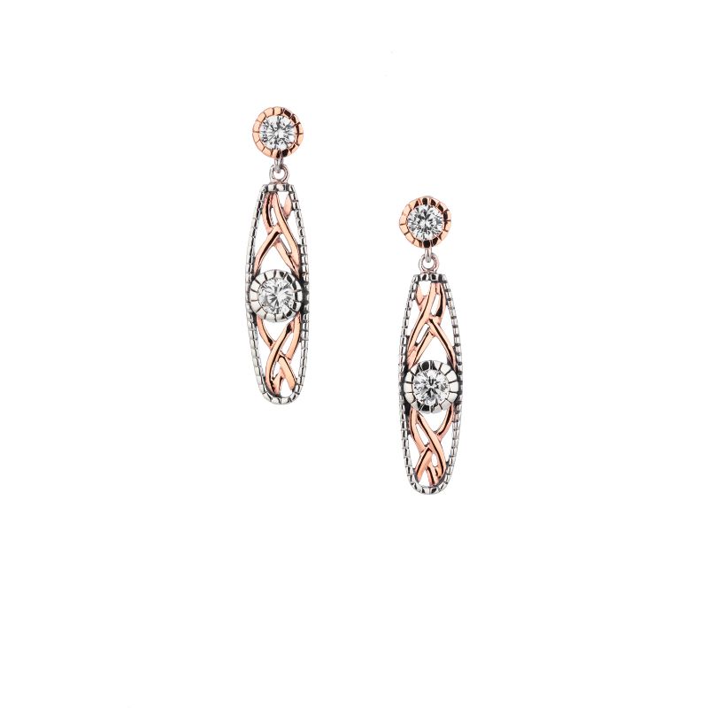 Sterling Silver 10k Rose CZ Brave Heart Earrings