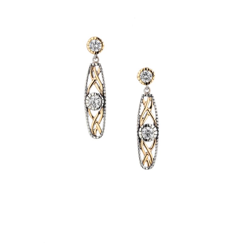 Sterling Silver 10k Yellow CZ Brave Heart Earrings