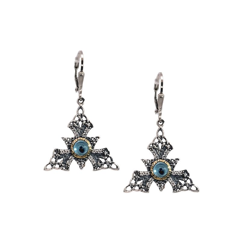 Sterling Silver 10k Sky Blue Topaz & CZ Celestial Leverback Earrings