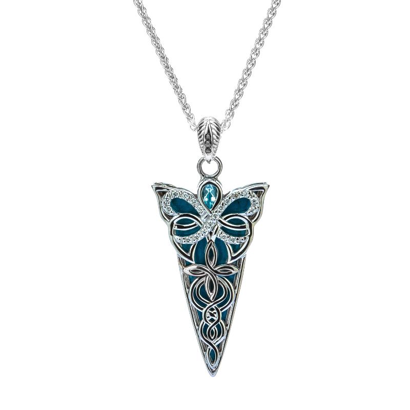 Sterling Silver Sky Blue Topaz & Sky Blue Enamel with White & Black CZ Reversible Butterfly Pendant