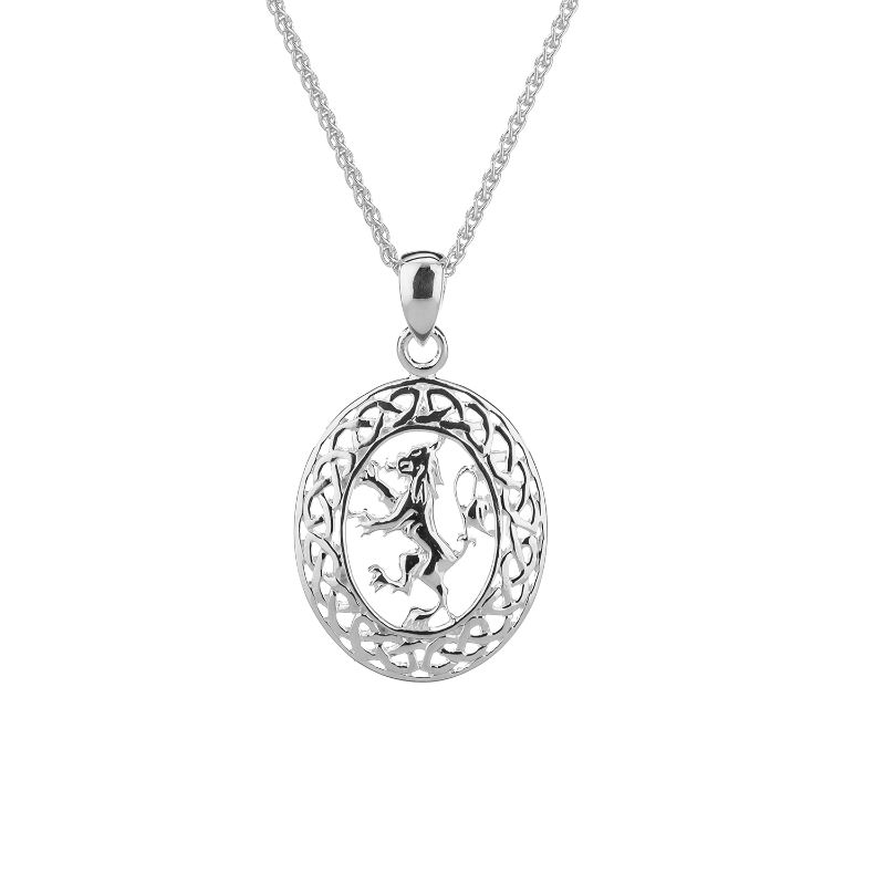 Sterling Silver Lion Rampant Oval Pendant