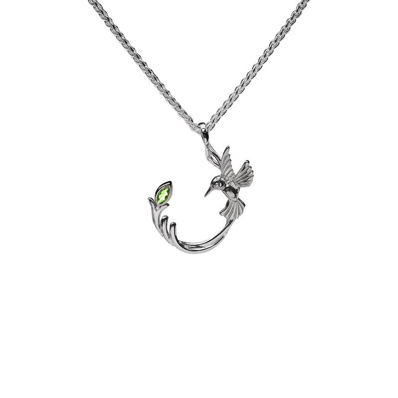 Sterling Silver Rhodium Marquise Peridot Single Hummingbird Pendant Small