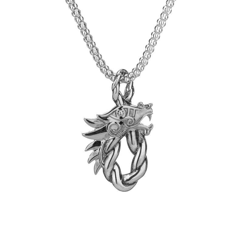 Sterling Silver Oxidized Oval Head Dragon Pendant